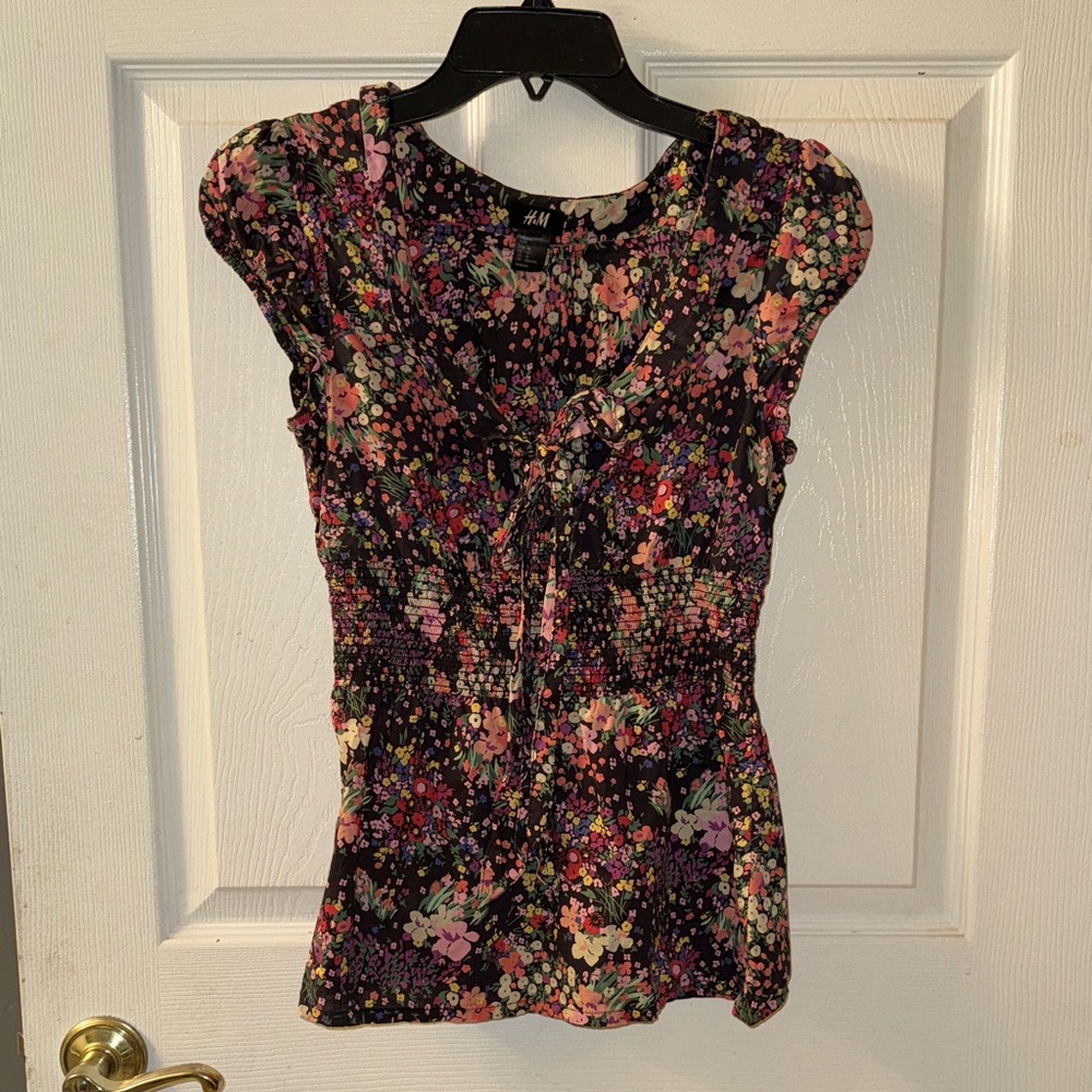 H&M Floral Blouse - Black and Pink